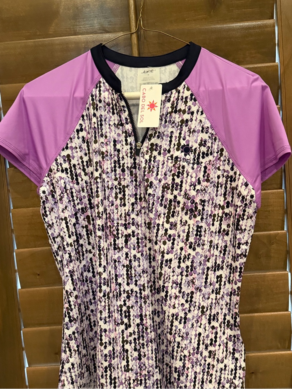 Jofit Purple Patterned Short Sleeve Golf Top Size M NWT